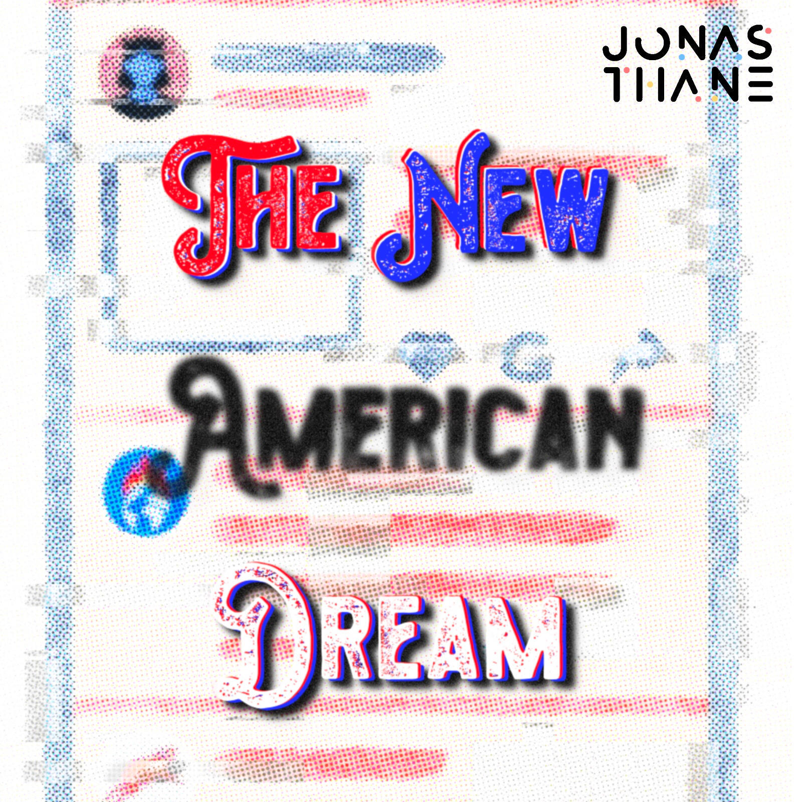 Red and blue title lettering over a halftone digital interface